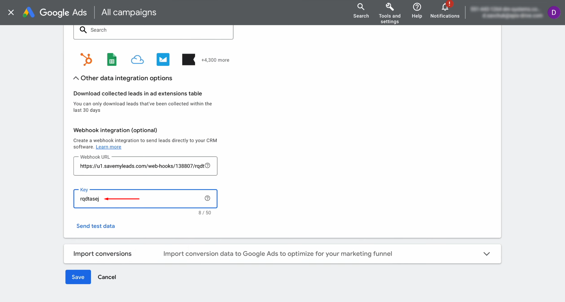 Google Lead Form and Sinch integration | Specify the last part of the SaveMyLeads URL Google Lead Form and Sinch integration | Specify the last part of the SaveMyLeads URL
