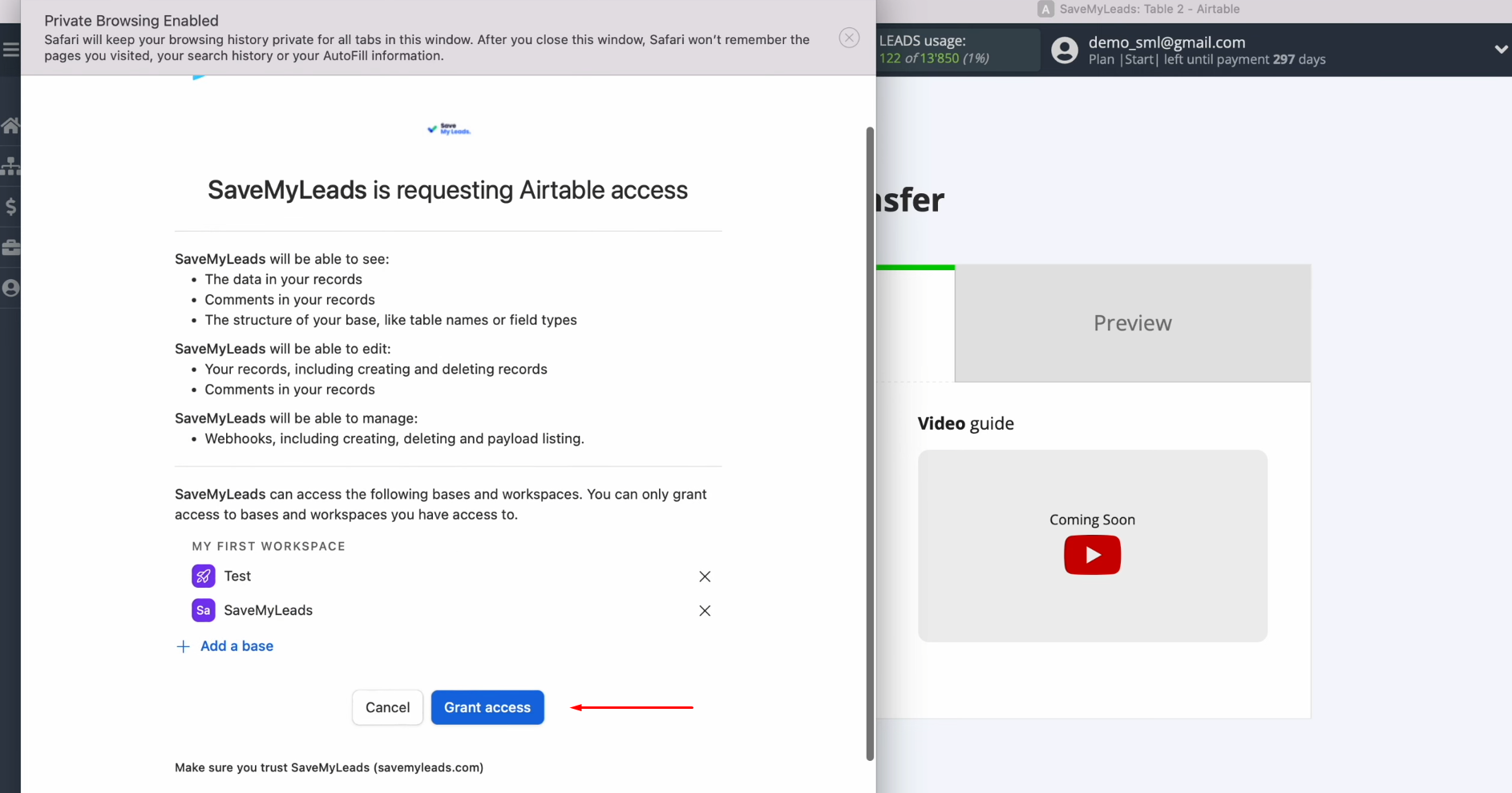 Airtable Facebook integration | Click “Grant access” Airtable Facebook integration | Click “Grant access”