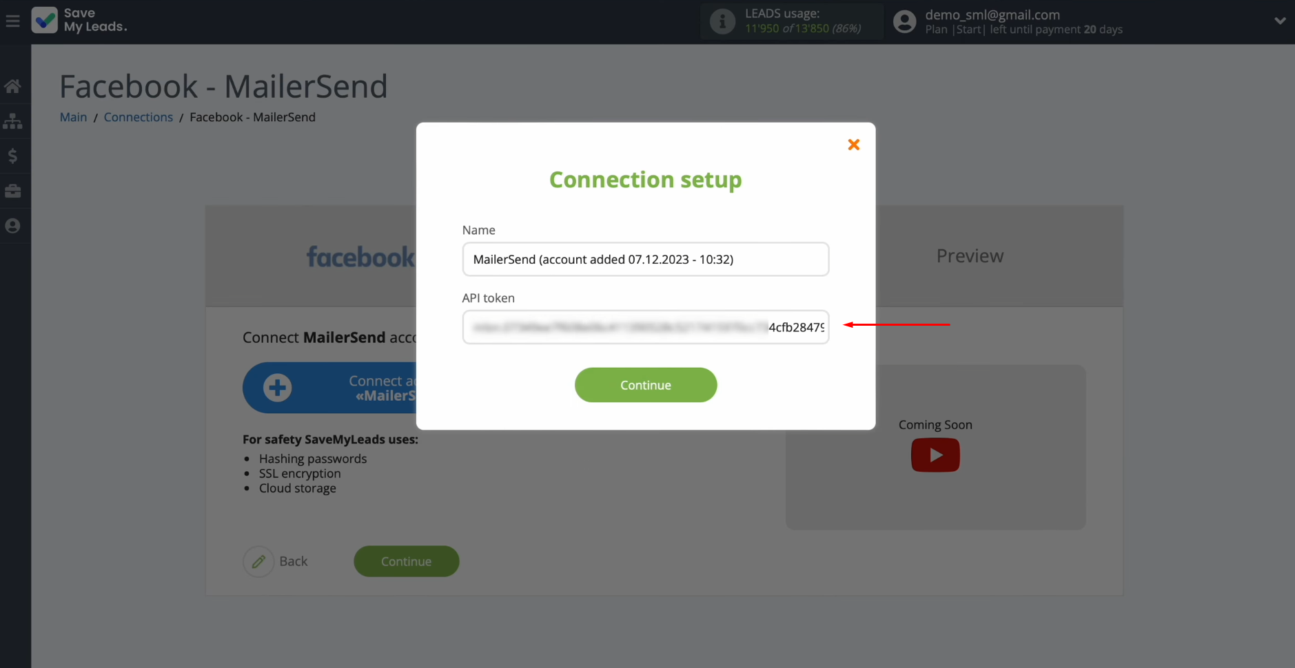 Facebook and MailerSend integration | Paste the token into the appropriate field Facebook and MailerSend integration | Paste the token into the appropriate field