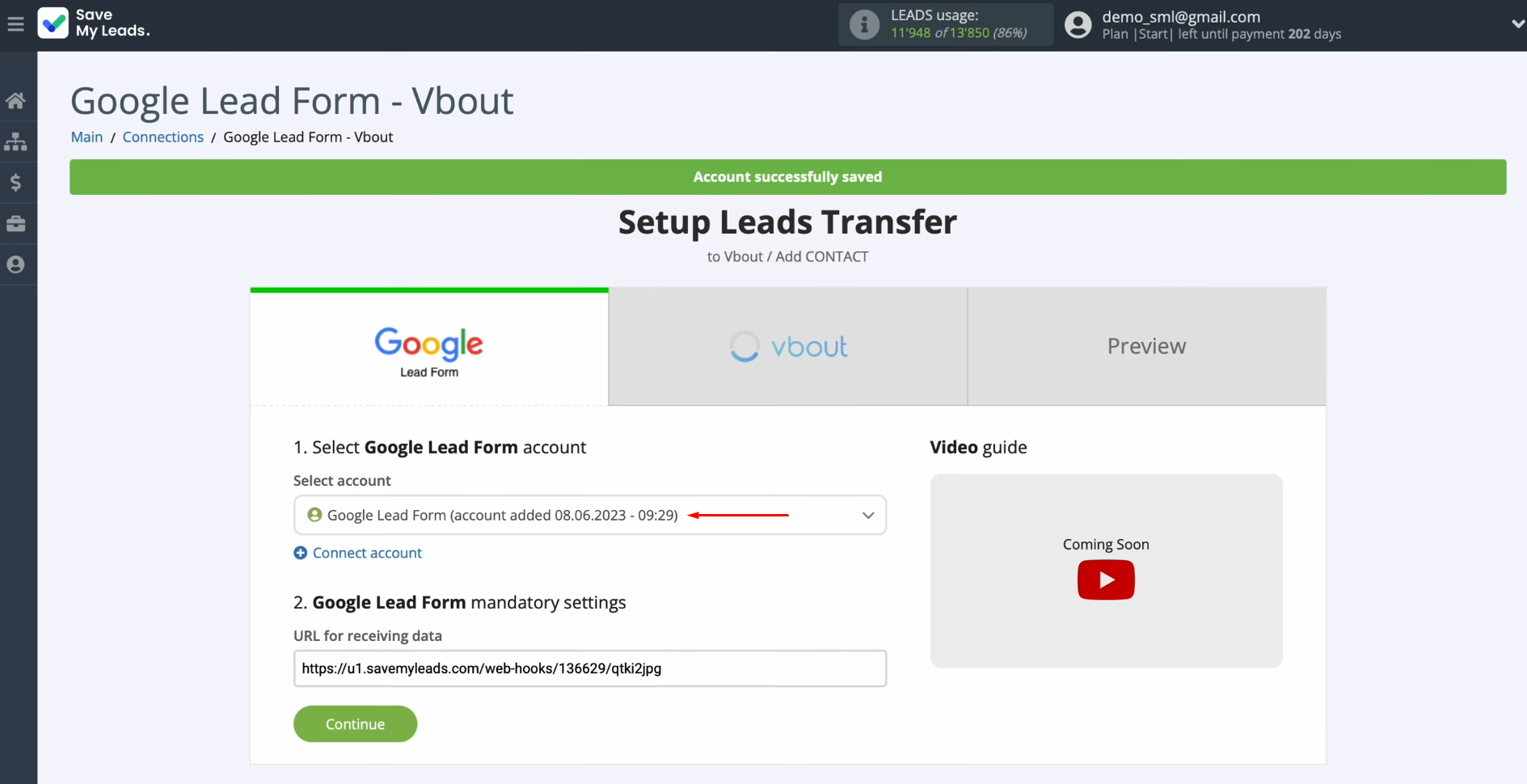 Google Ads Lead Form and Vbout integration | Select the connected account Google Ads Lead Form and Vbout integration | Select the connected account