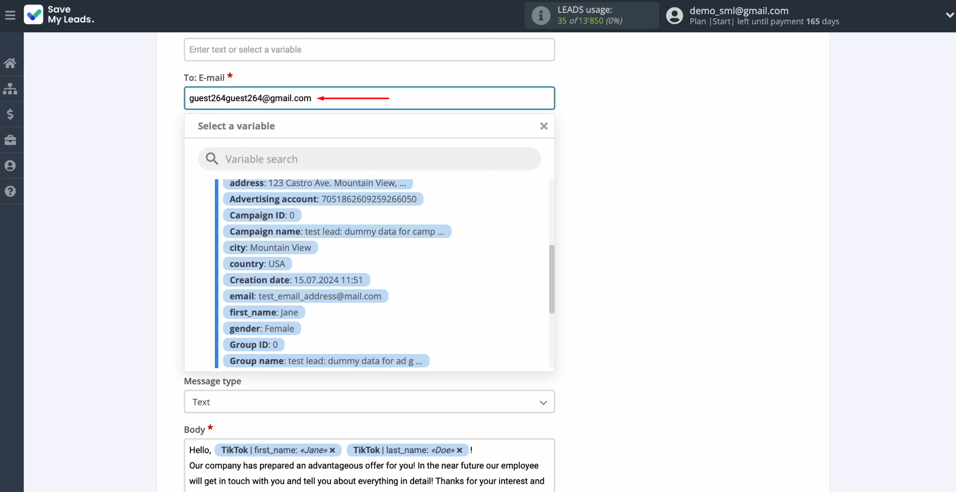TikTok and Gmail integration | Enter your email if you want to receive messages about new leads TikTok and Gmail integration | Enter your email if you want to receive messages about new leads