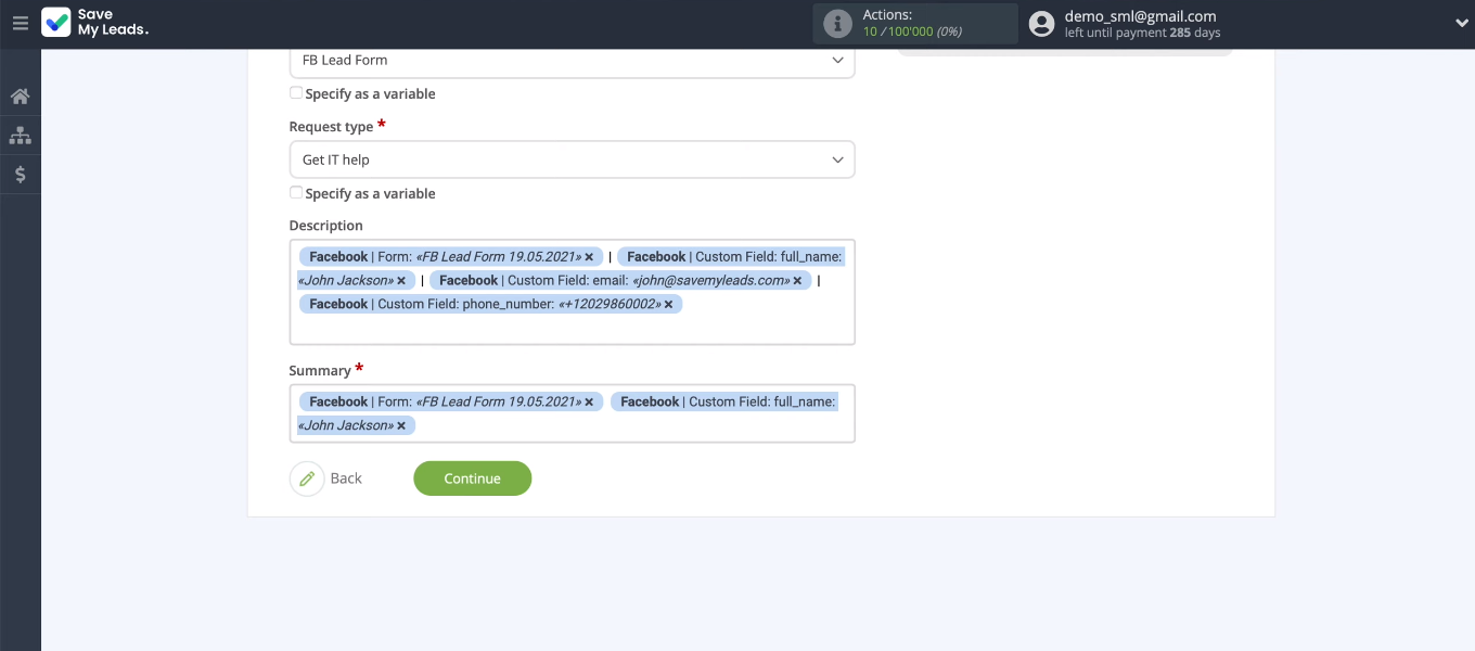 Facebook and Jira Service Desk integration | The preset option Facebook and Jira Service Desk integration | The preset option