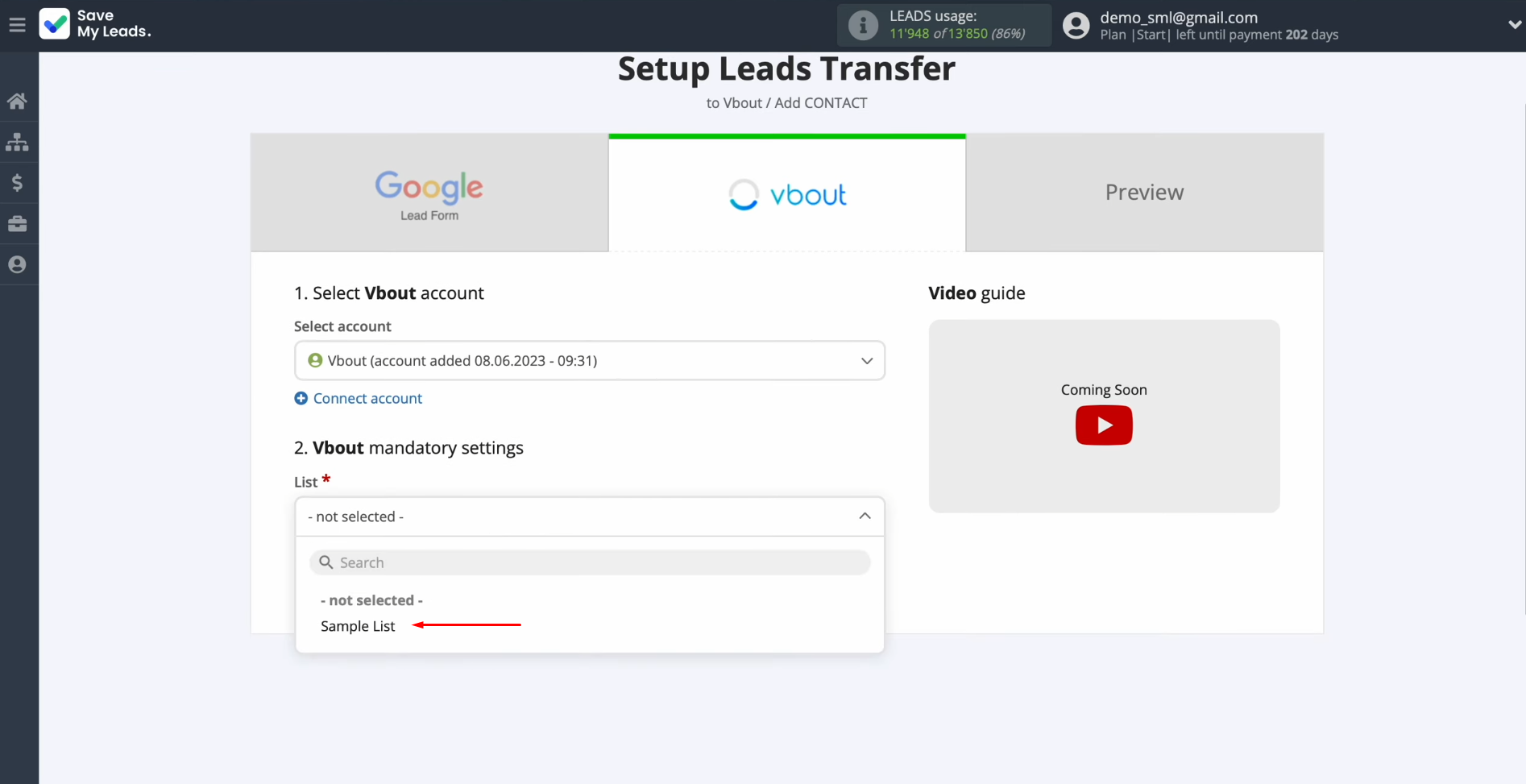 Google Ads Lead Form and Vbout integration | Choose the list Google Ads Lead Form and Vbout integration | Choose the list