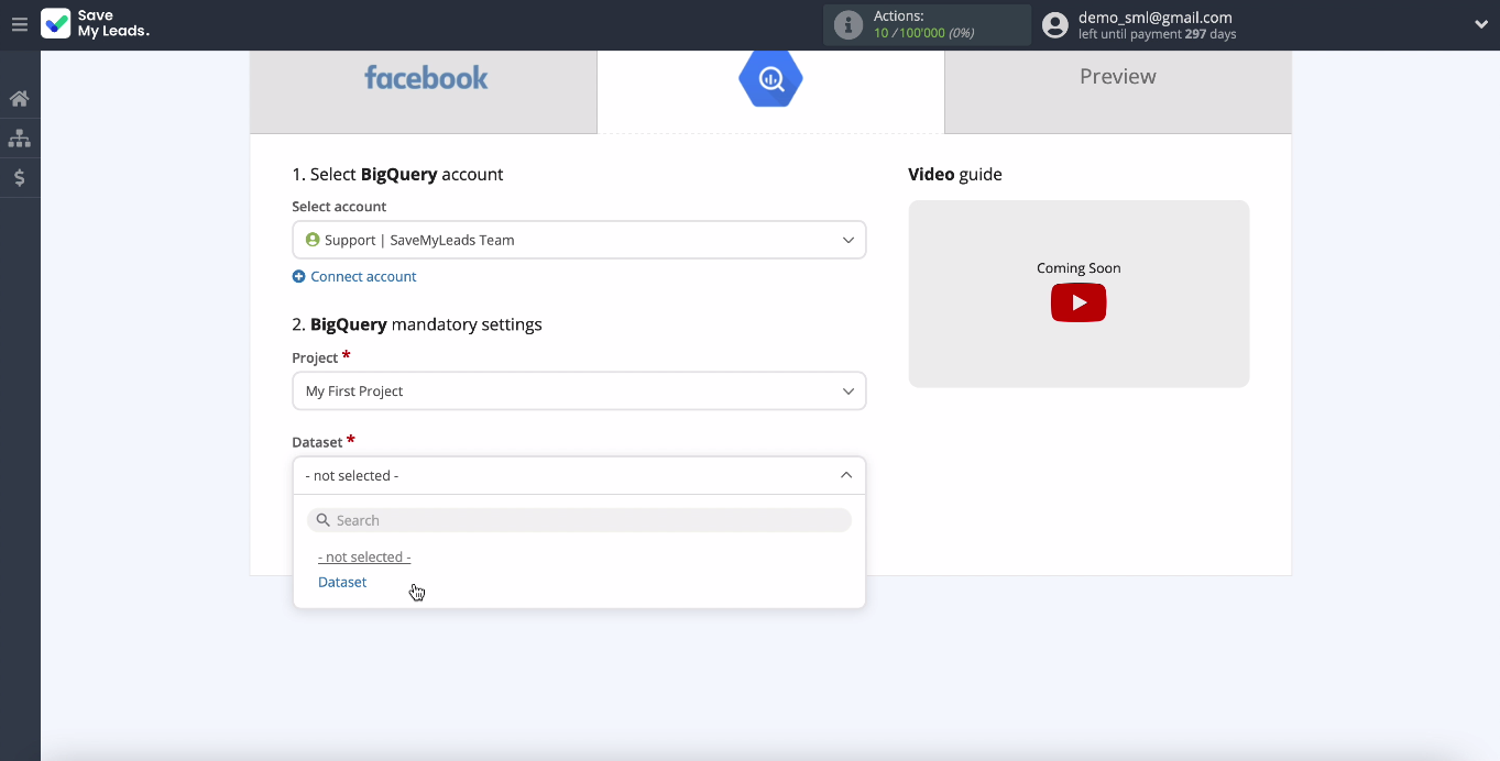 Facebook and Google BigQuery integration | Select the project Facebook and Google BigQuery integration | Select the project