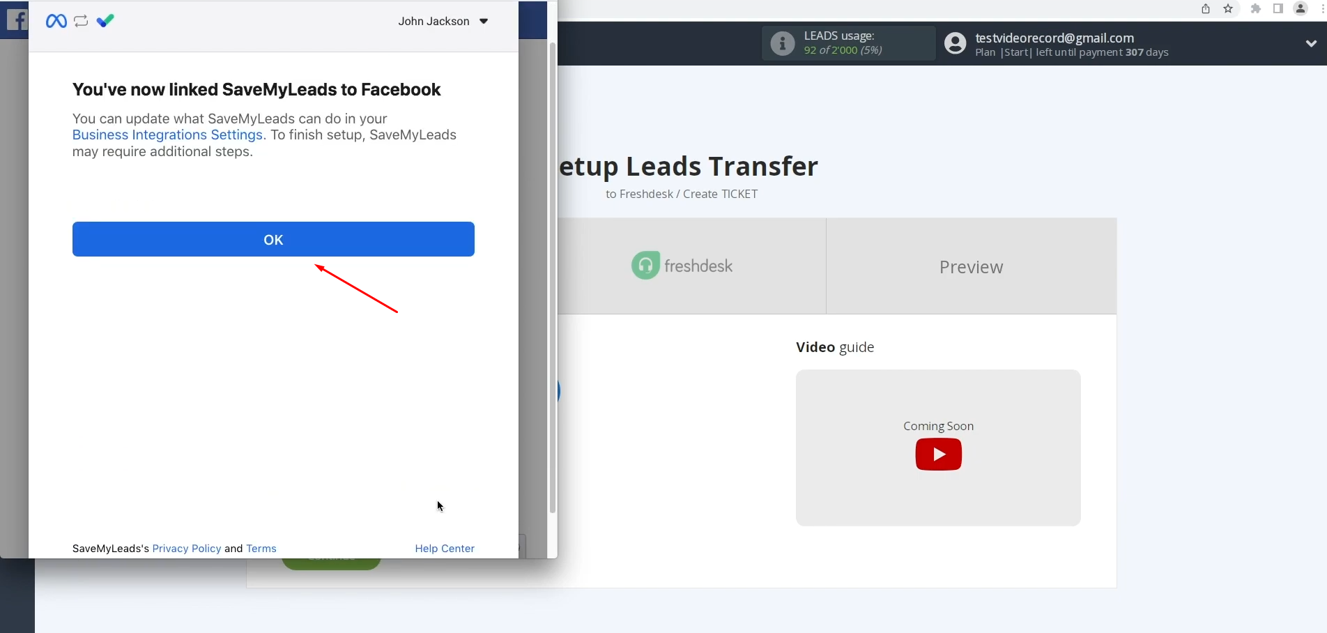 Facebook Lead Ads and Freshdesk integration | Click “OK” Facebook Lead Ads and Freshdesk integration | Click “OK”