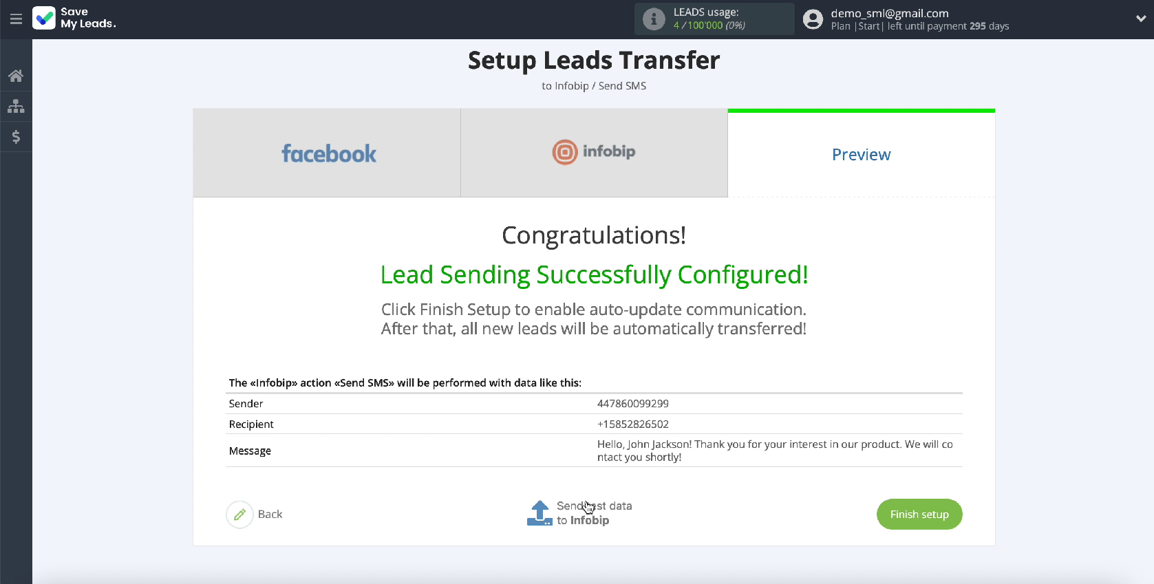 Sending test data Sending test data