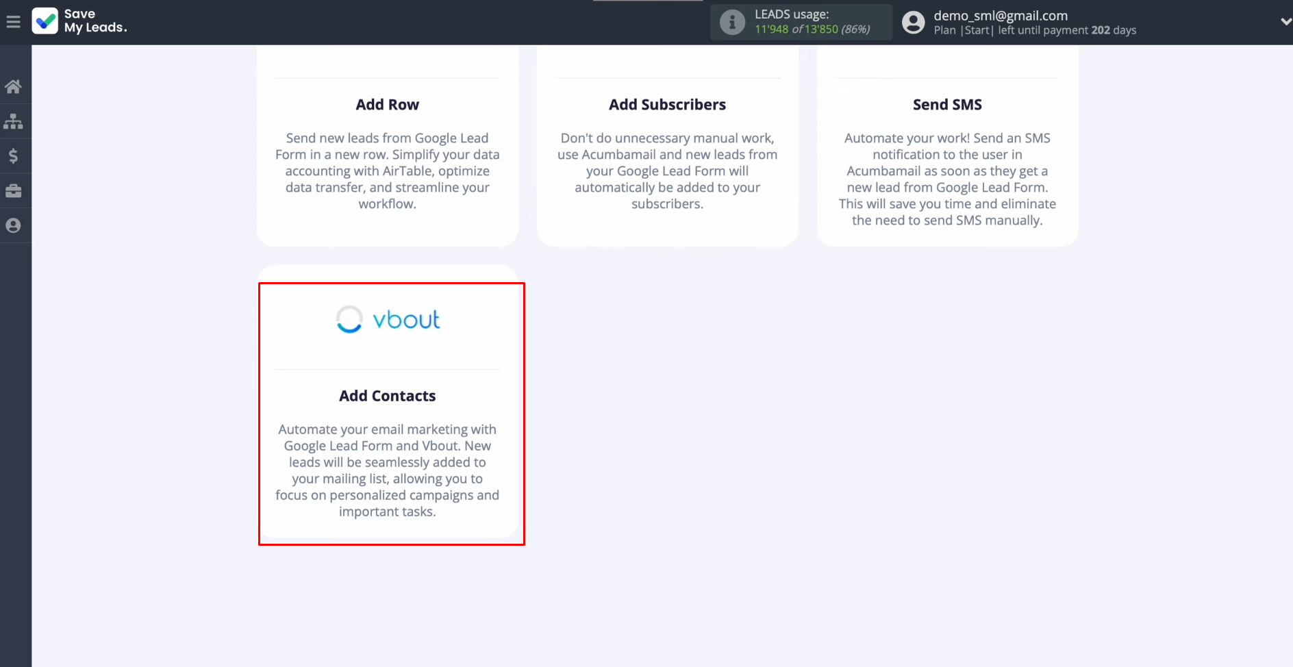 Google Ads Lead Form and Vbout integration | Select Vbout with the option "Add Contacts" Google Ads Lead Form and Vbout integration | Select Vbout with the option "Add Contacts"