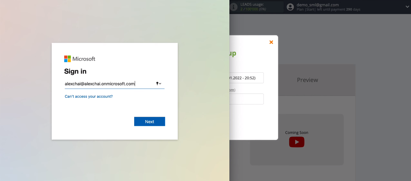 Facebook and Microsoft Dynamics 365 integration | Specify the login of the personal Microsoft Dynamics 365 account Facebook and Microsoft Dynamics 365 integration | Specify the login of the personal Microsoft Dynamics 365 account