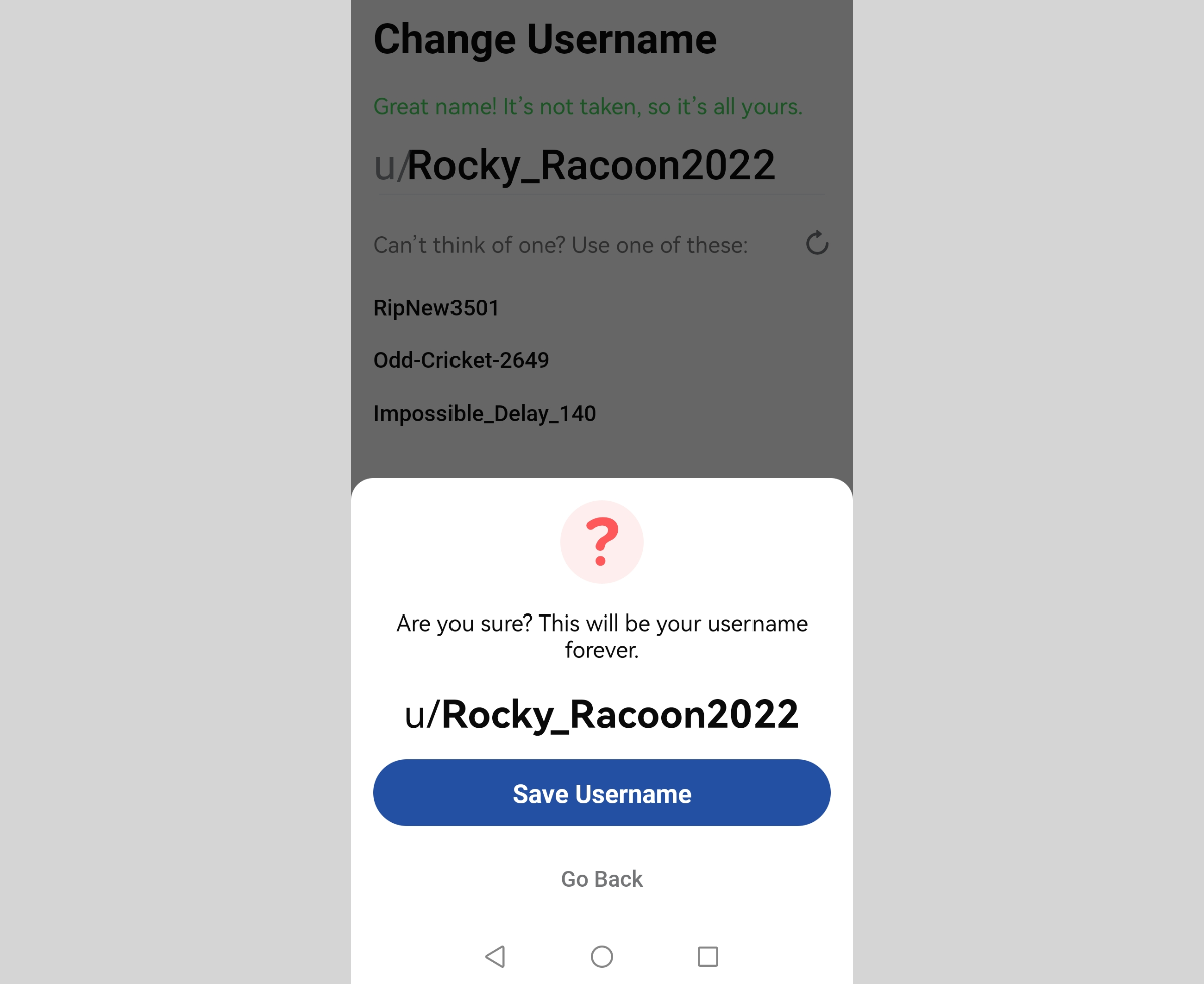 Click on the Save Username button Click on the Save Username button