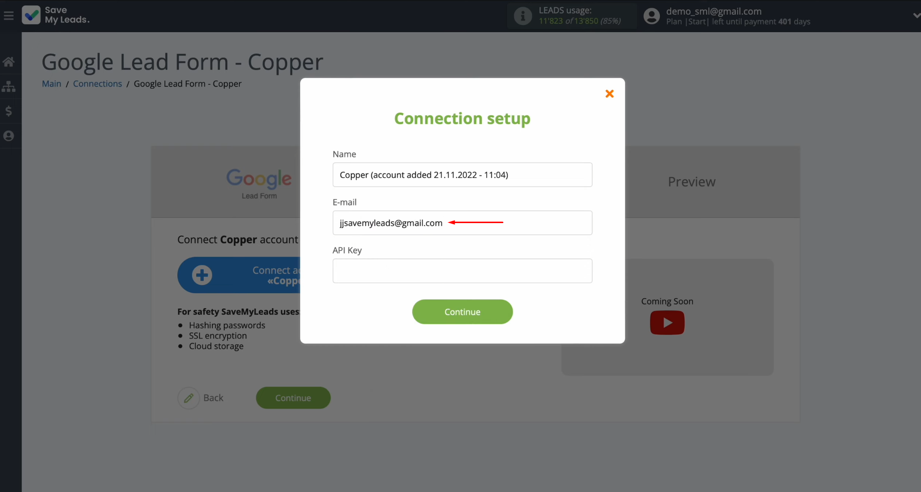 Google Lead Form and Copper integration | Enter the email address Google Lead Form and Copper integration | Enter the email address