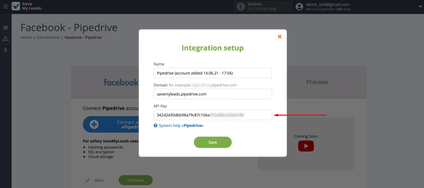 Facebook and Pipedrive integration | Paste the API key Facebook and Pipedrive integration | Paste the API key