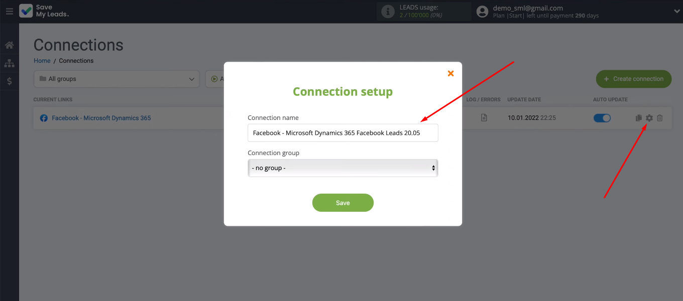 Facebook and Microsoft Dynamics 365 integration | Change the name of the integration Facebook and Microsoft Dynamics 365 integration | Change the name of the integration