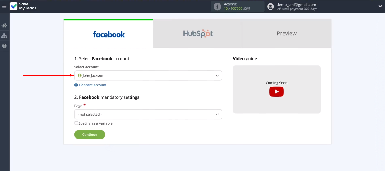 Facebook and HubSpot integration | Select the added FB account Facebook and HubSpot integration | Select the added FB account