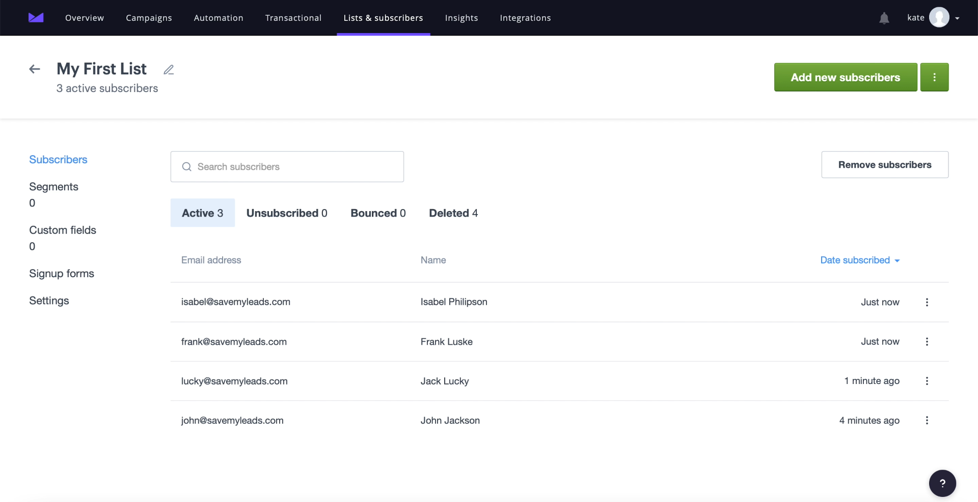 Facebook and Campaign Monitor integration | Example of contacts transferred using SaveMyLeads Facebook and Campaign Monitor integration | Example of contacts transferred using SaveMyLeads