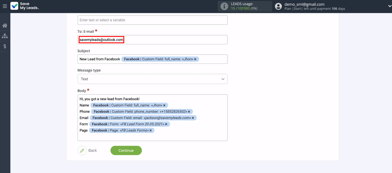 Facebook and Microsoft Outlook integration | Enter manually the mailbox Facebook and Microsoft Outlook integration | Enter manually the mailbox