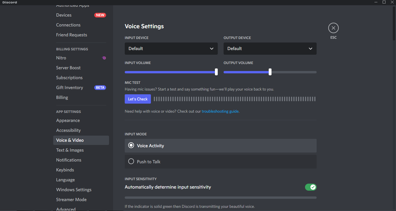 Voice settings Voice settings