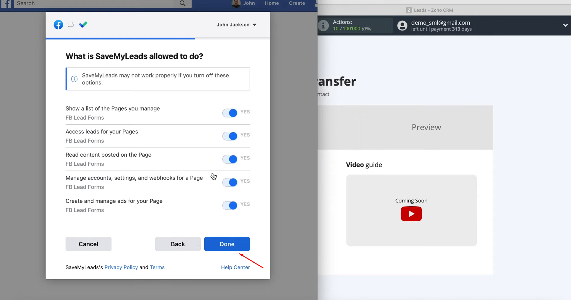 Facebook Lead Ads and Zoho CRM integration | Leave check boxes enabled Facebook Lead Ads and Zoho CRM integration | Leave check boxes enabled