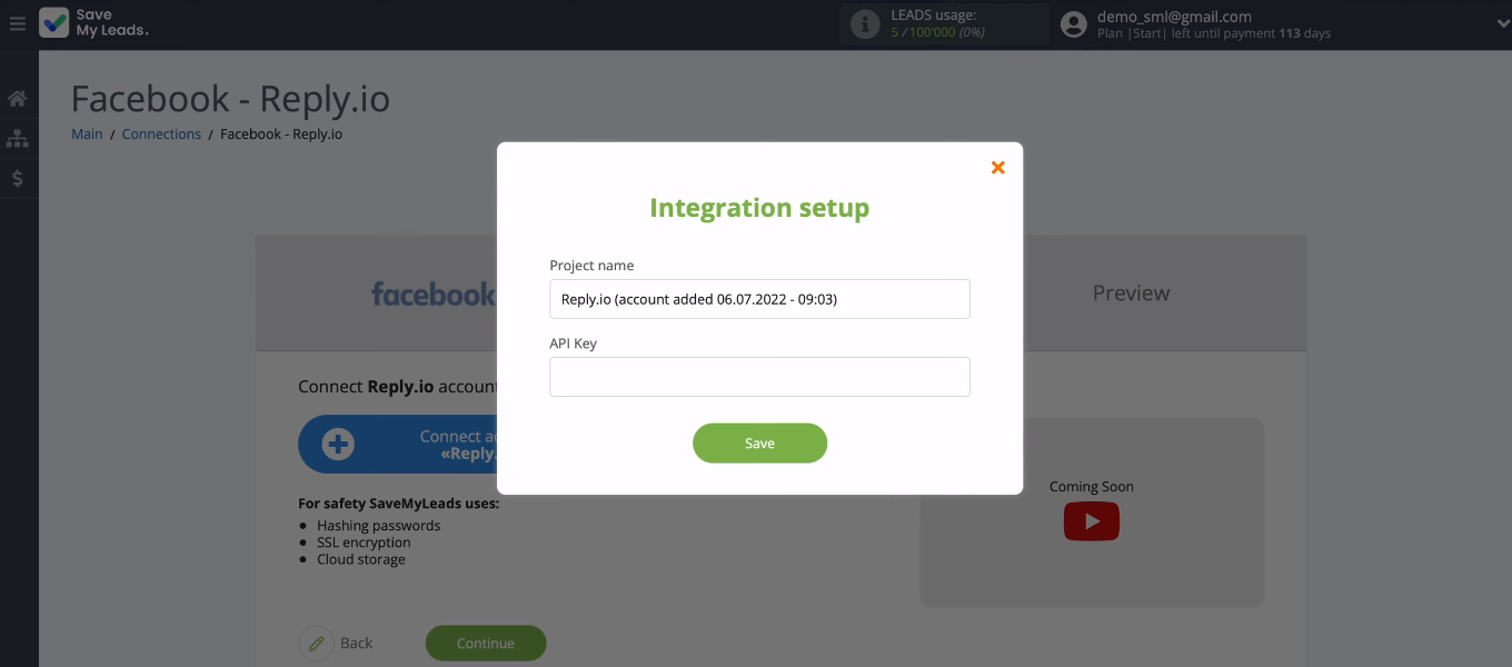 Facebook and Reply integration | Field "API Key" Facebook and Reply integration | Field "API Key"