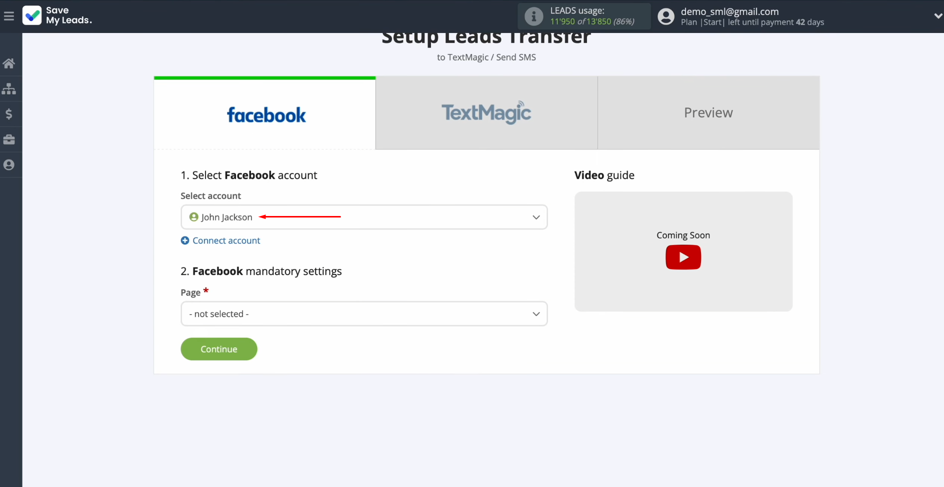 Textmagic and Facebook integration | Select the connected account Textmagic and Facebook integration | Select the connected account