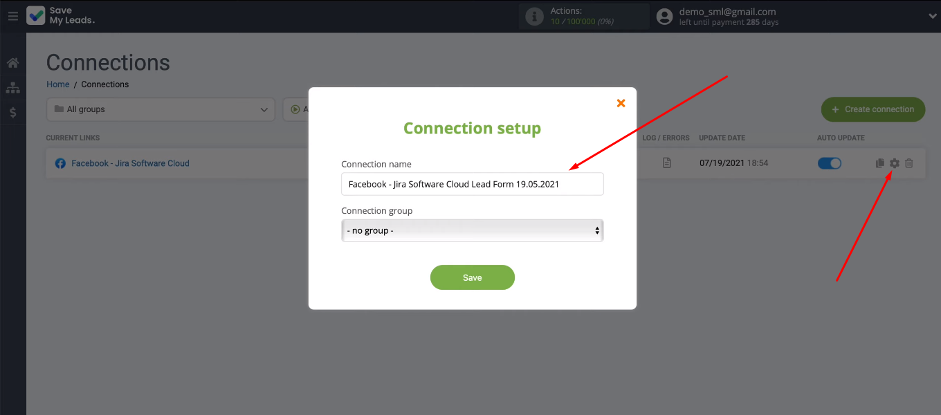 Facebook and Jira Software Cloud integration | Specify value in the “Connection name” field Facebook and Jira Software Cloud integration | Specify value in the “Connection name” field