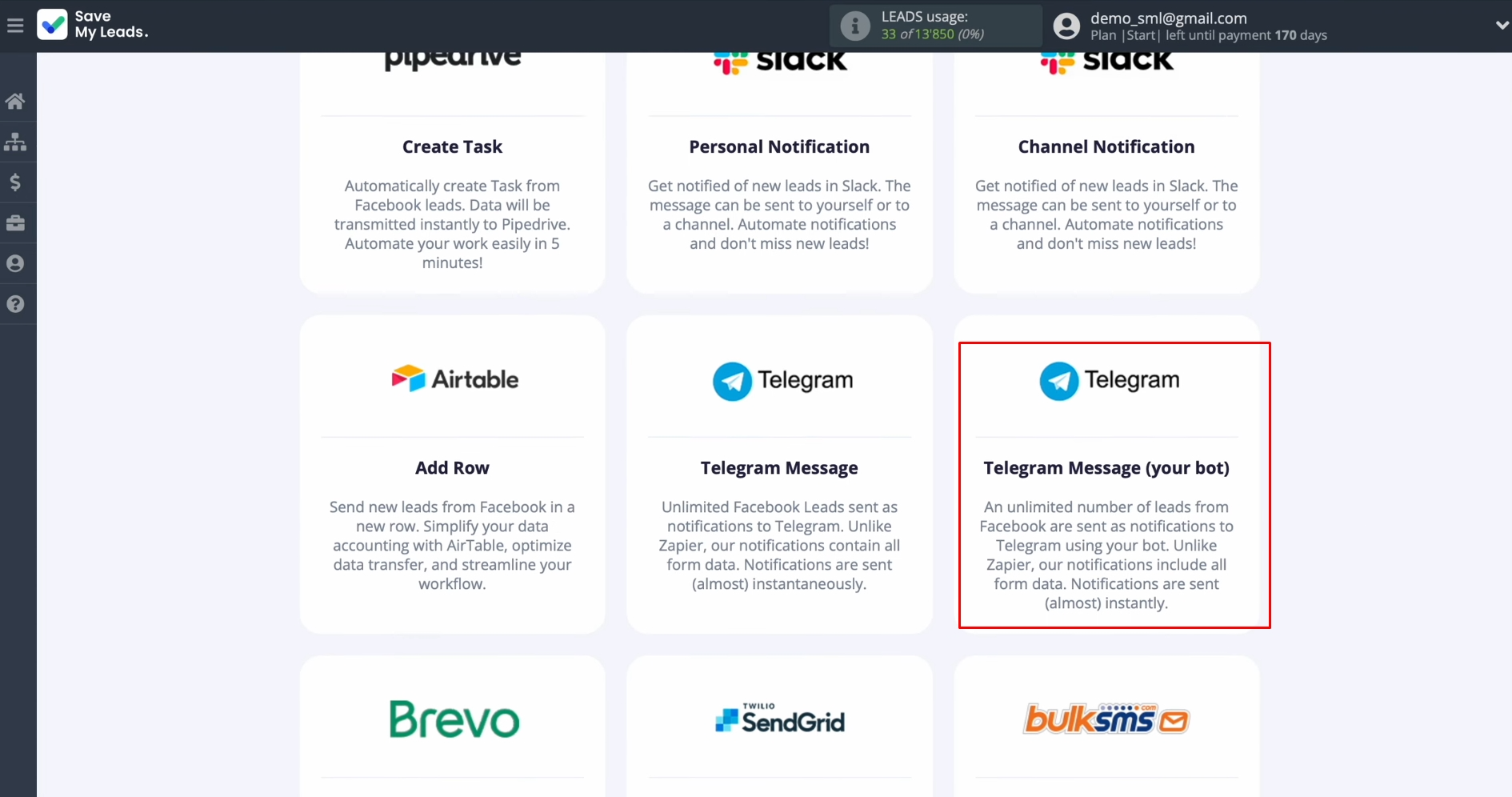 Facebook and Telegram integration | Choose the Telegram (your bot) Facebook and Telegram integration | Choose the Telegram (your bot)