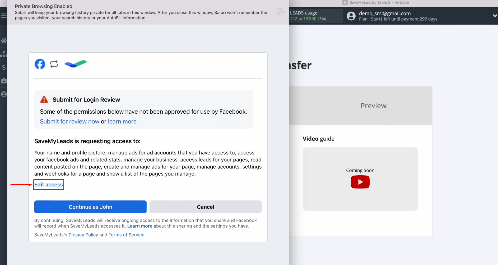 Facebook and Airtable integration | Provide SaveMyLeads access to work with your Facebook account Facebook and Airtable integration | Provide SaveMyLeads access to work with your Facebook account