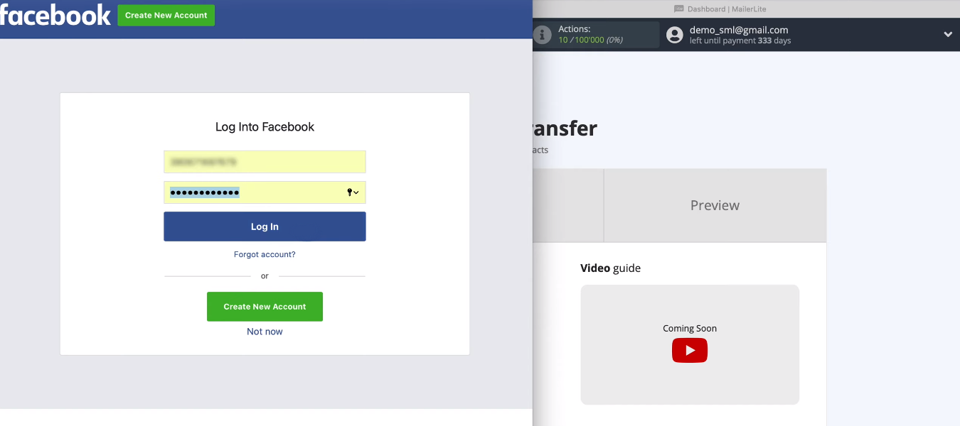 Facebook and MailerLite integration | Enter login and password Facebook and MailerLite integration | Enter login and password