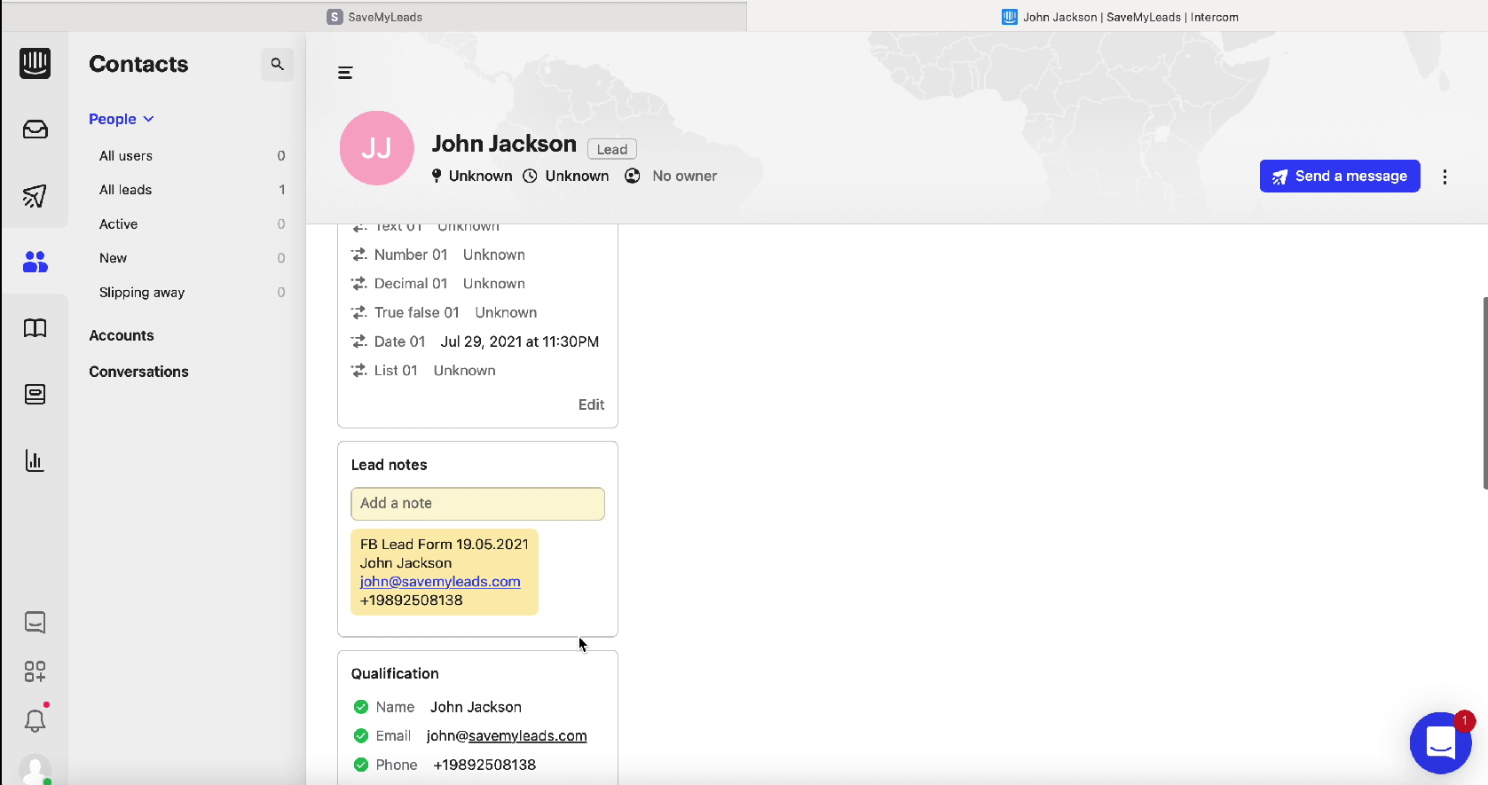 How to Create Intercom Leads from New Facebook Leads | Data test result How to Create Intercom Leads from New Facebook Leads | Data test result