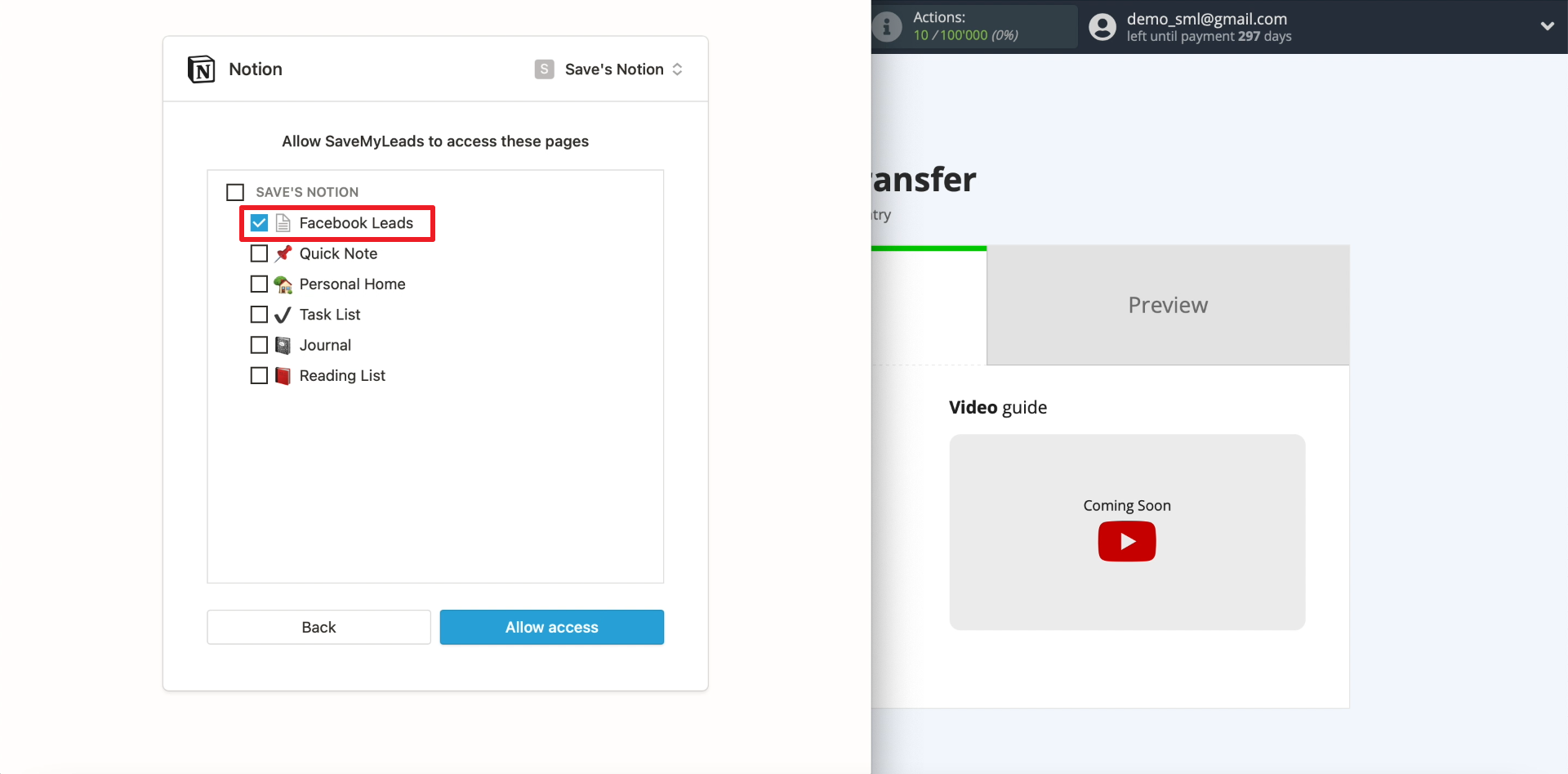 How to set up the upload of new leads from your Facebook ad account to Notion | Allow access to database How to set up the upload of new leads from your Facebook ad account to Notion | Allow access to database