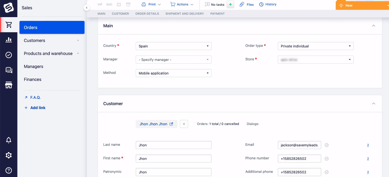 Facebook and Simla integration | The order in Simla Facebook and Simla integration | The order in Simla