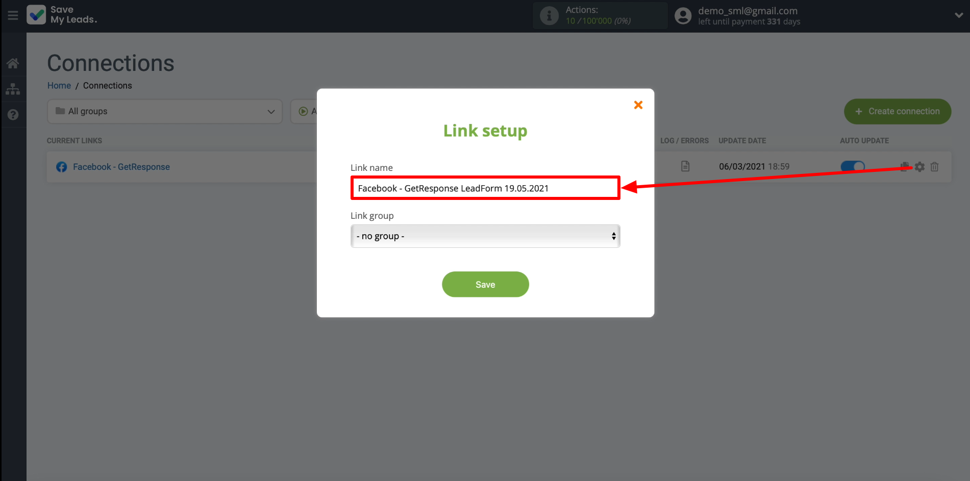 How To Set Up New Leads From Facebook To GetResponse | Editing the name of the connection How To Set Up New Leads From Facebook To GetResponse | Editing the name of the connection