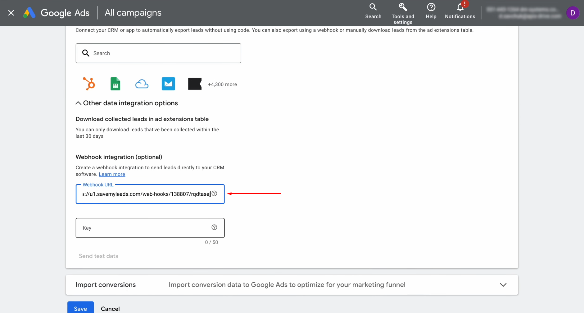 Google Lead Form and Sinch integration | Paste the copied link in SaveMyLeads into the appropriate field Google Lead Form and Sinch integration | Paste the copied link in SaveMyLeads into the appropriate field
