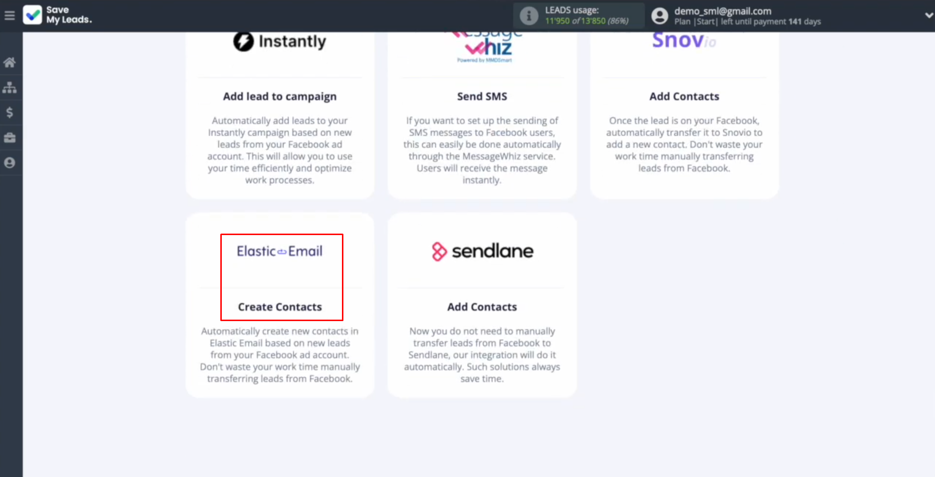 Elastic Email and Facebook integration | Select the system where you want to transfer new leads Elastic Email and Facebook integration | Select the system where you want to transfer new leads