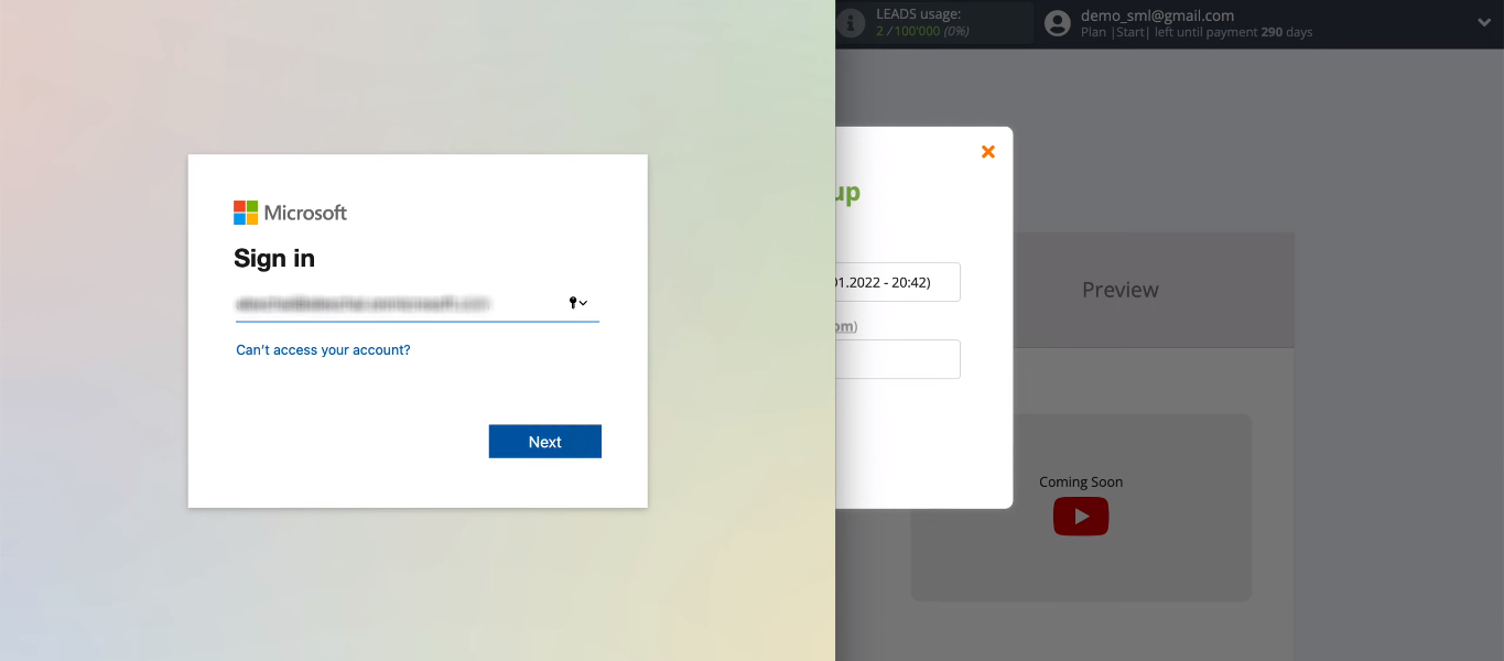 Facebook and Microsoft Dynamics 365 integration | Specify the login Facebook and Microsoft Dynamics 365 integration | Specify the login