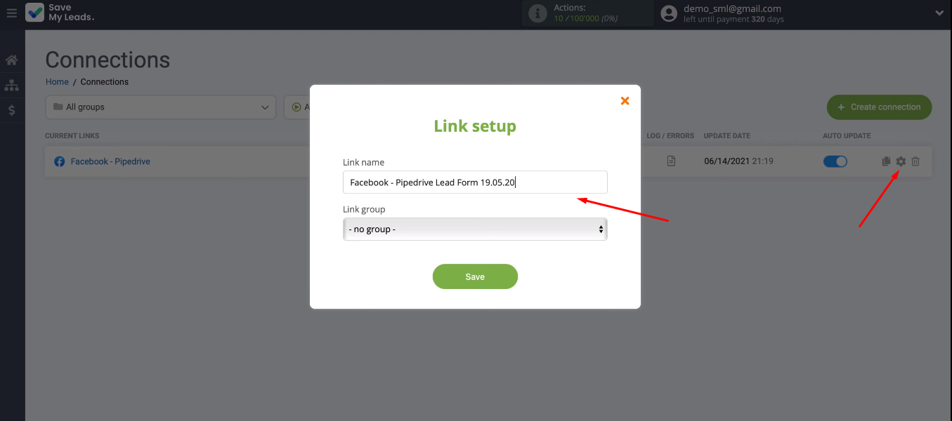 Facebook and Pipedrive integration | Change connection name Facebook and Pipedrive integration | Change connection name