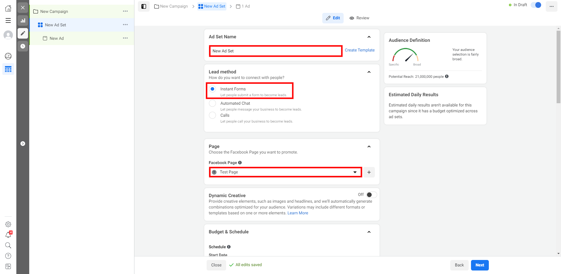 How to Set Up Facebook Lead Form Ads | Enter the name of the ad group, select the lead generation method and the associated page How to Set Up Facebook Lead Form Ads | Enter the name of the ad group, select the lead generation method and the associated page