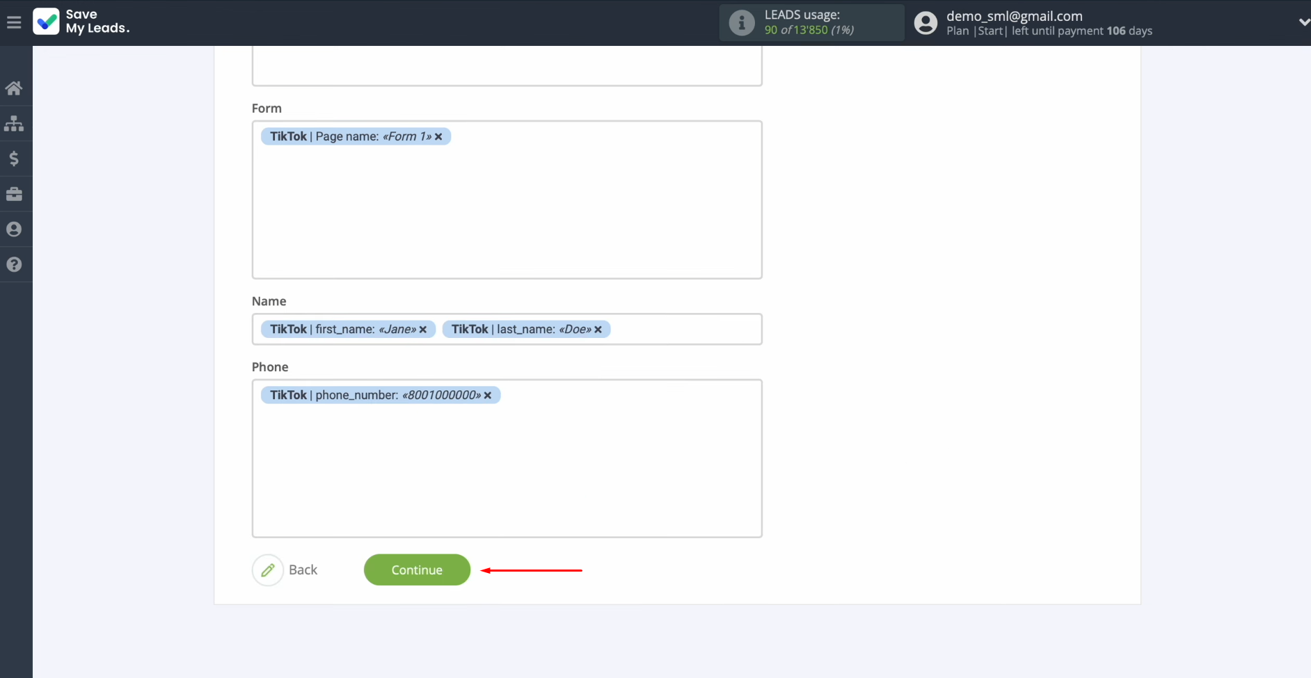 Notion and TikTok integration | Click "Continue" Notion and TikTok integration | Click "Continue"