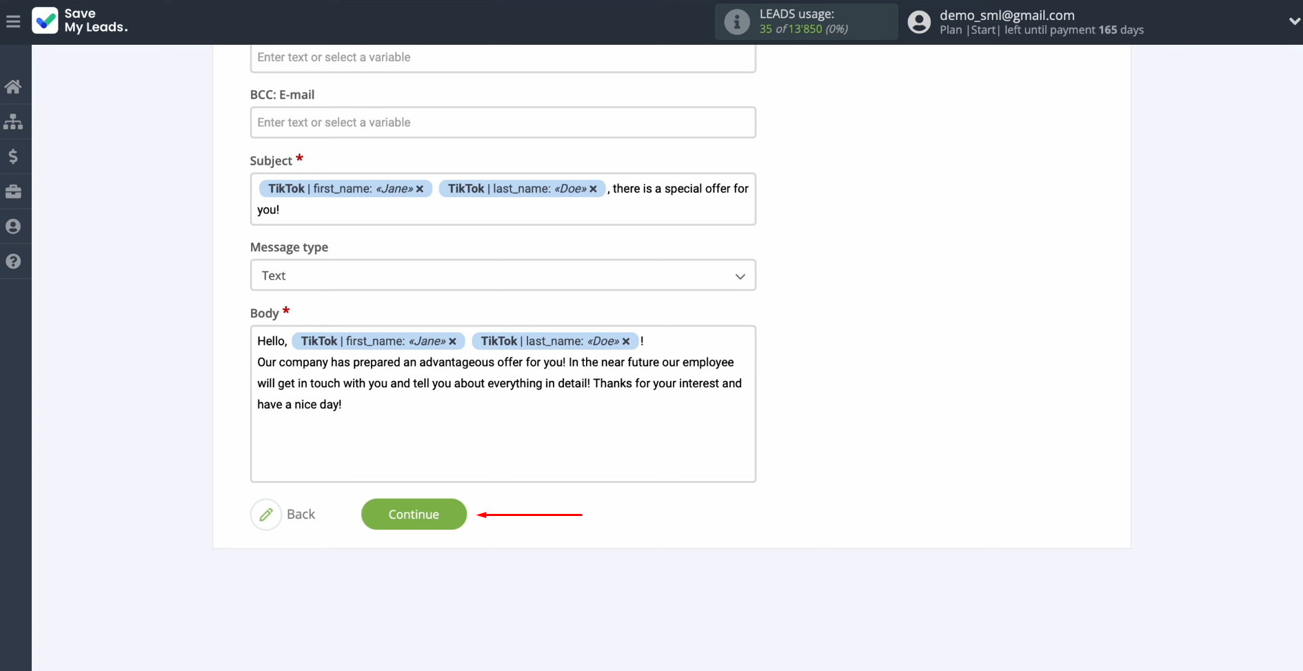TikTok and Gmail integration | Click “Continue” TikTok and Gmail integration | Click “Continue”