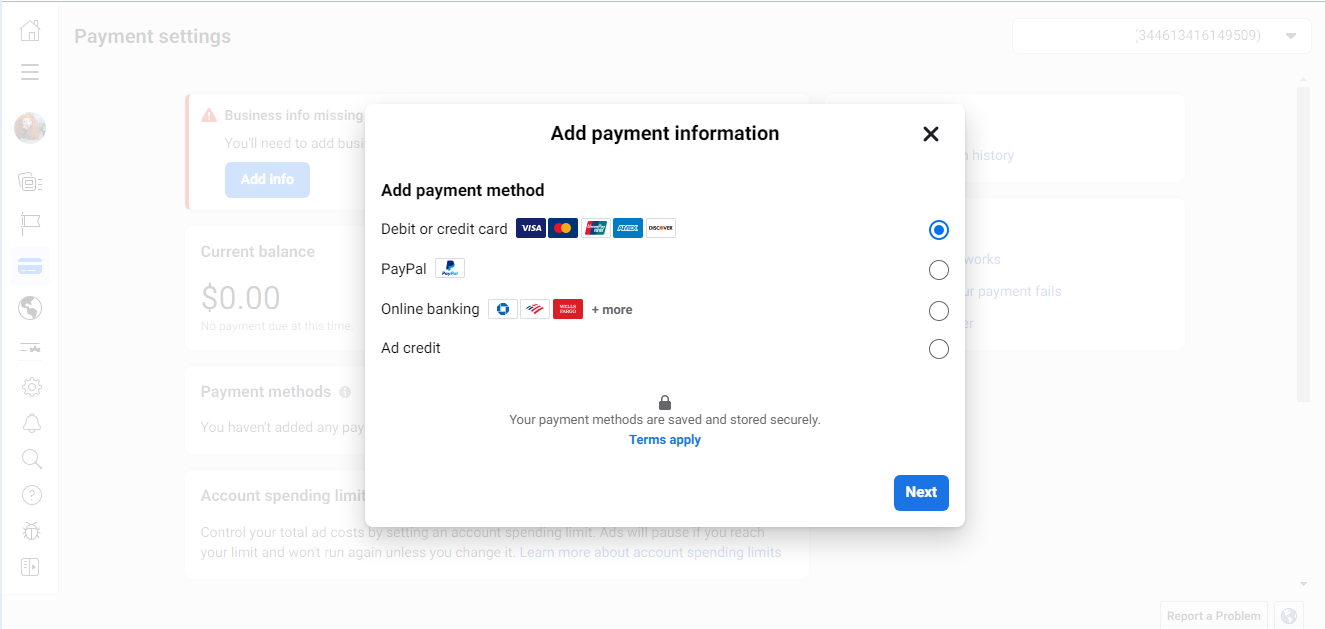 Add payment information Add payment information