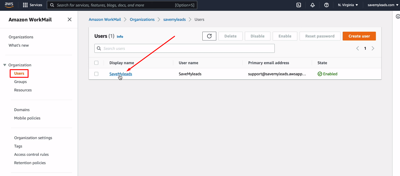 Facebook and Amazon WorkMail integration | Go to the user card Facebook and Amazon WorkMail integration | Go to the user card