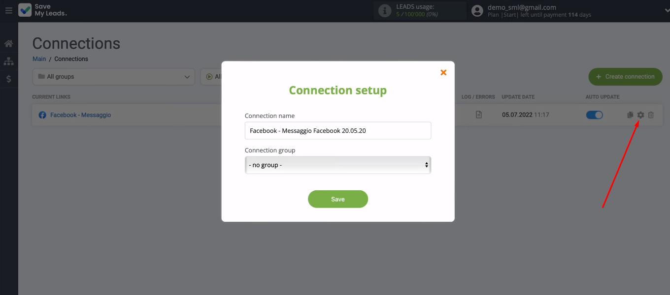 Facebook and Messaggio integration | Connection settings Facebook and Messaggio integration | Connection settings