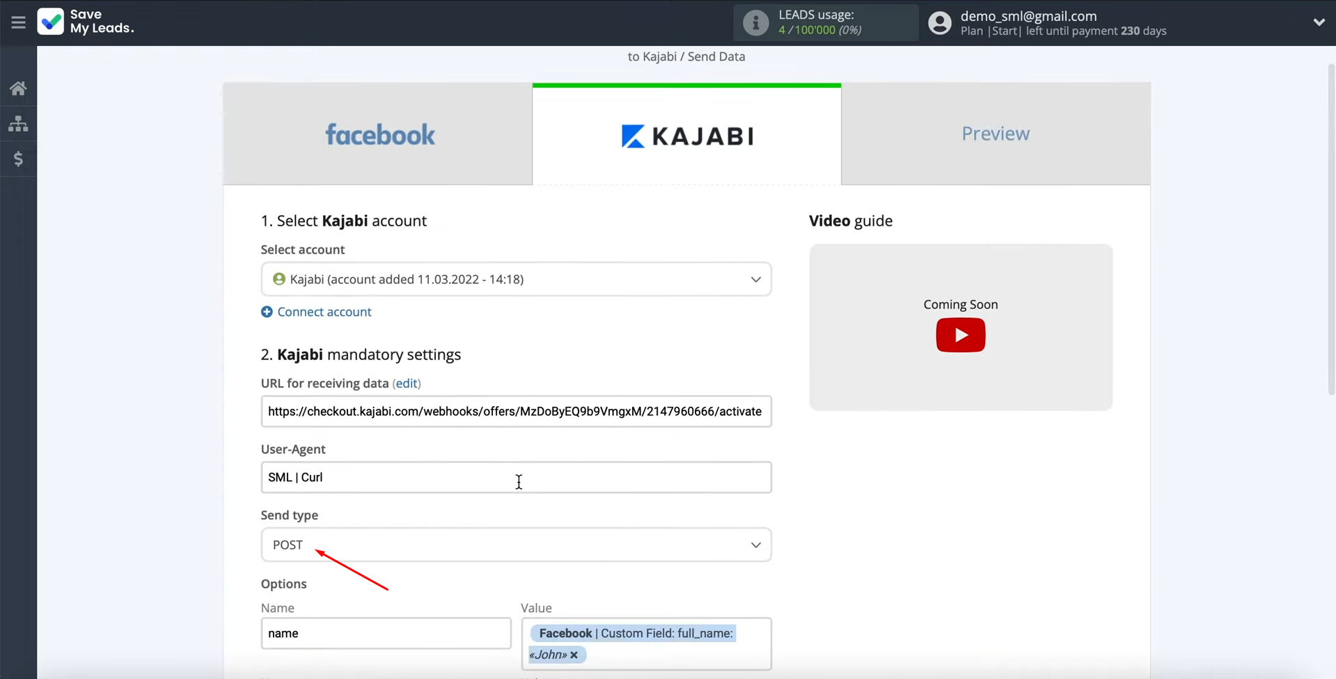 Facebook Leads Ads and Kajabi integration | Select the type of data to send Facebook Leads Ads and Kajabi integration | Select the type of data to send