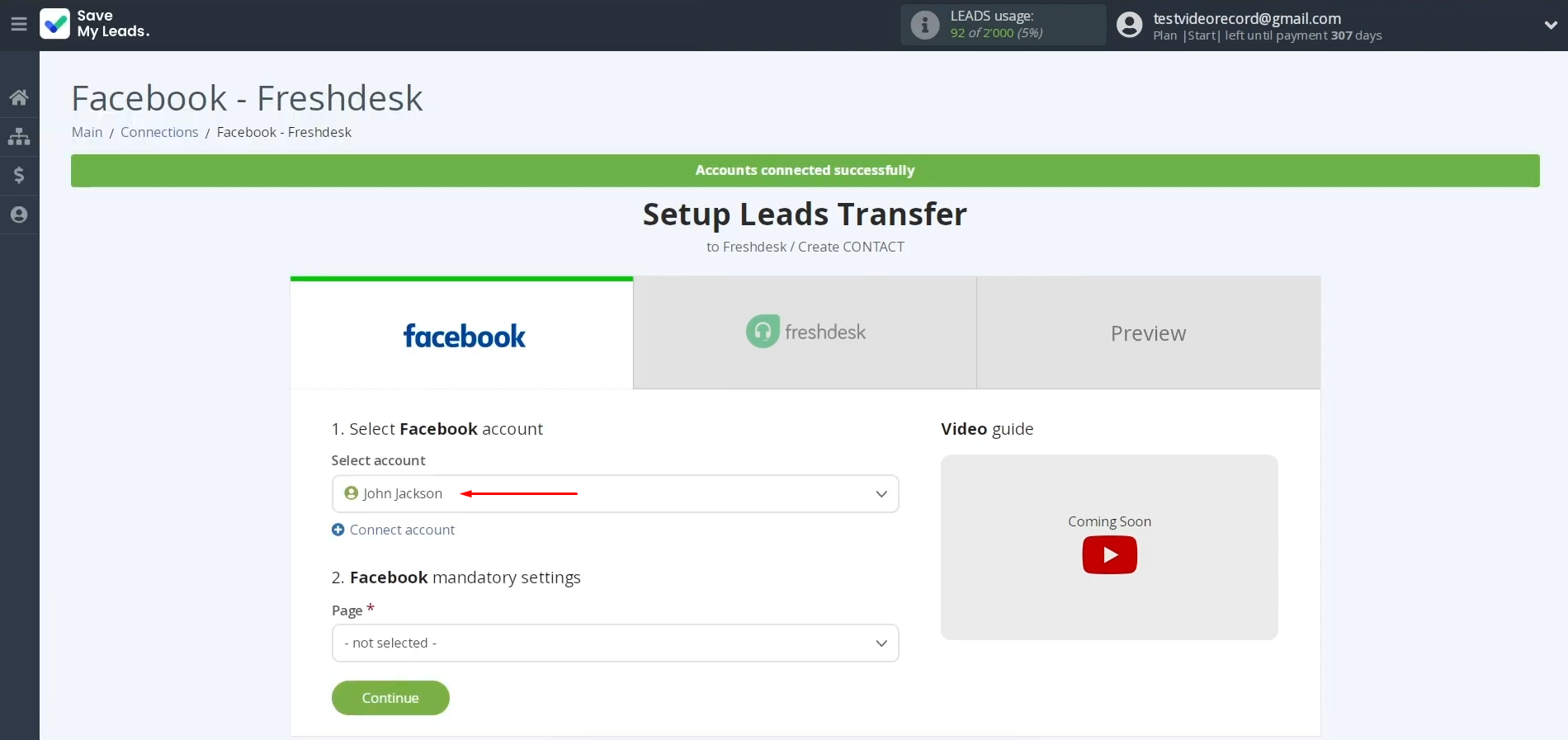 Facebook and Freshdesk integration | Select the connected account Facebook and Freshdesk integration | Select the connected account