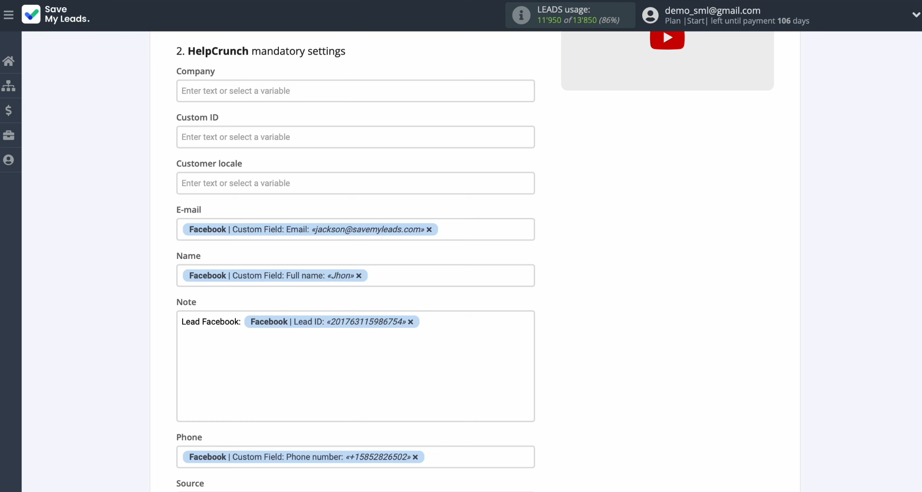 Facebook and HelpCrunch integration | Fields for creating new contacts Facebook and HelpCrunch integration | Fields for creating new contacts