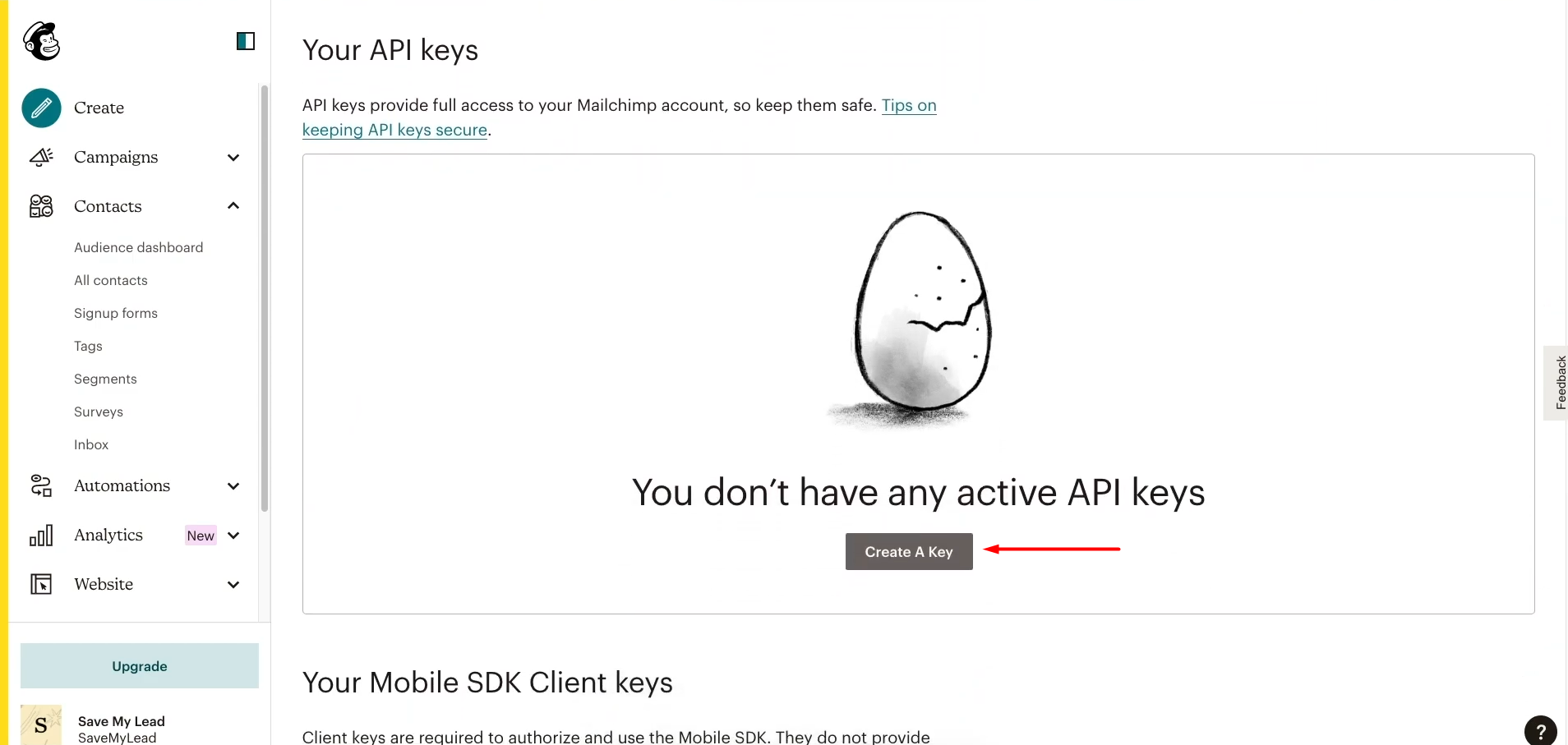 Google Lead Form and Mailchimp integration | Click "Create a Key" Google Lead Form and Mailchimp integration | Click "Create a Key"