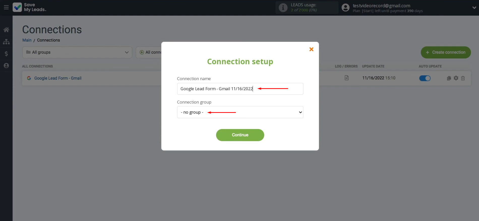 Google Lead Form and Gmail integration | Change the connection name and add it to a group Google Lead Form and Gmail integration | Change the connection name and add it to a group