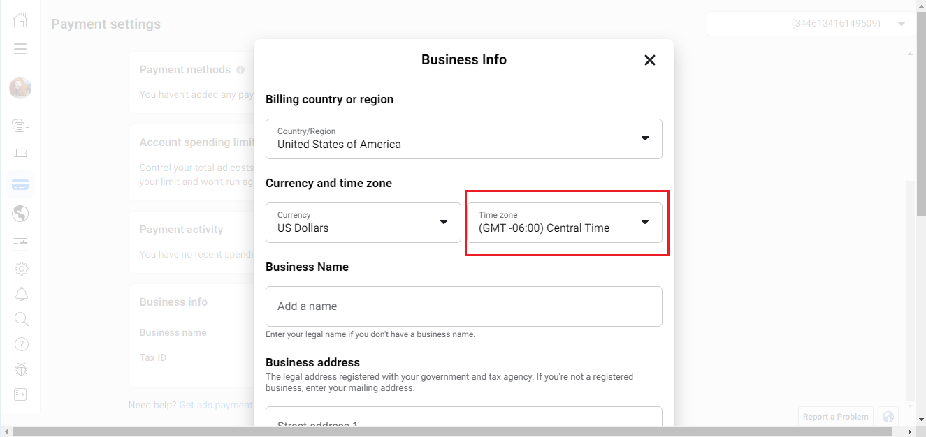 Facebook Ads Manager basic settings | Time zone Facebook Ads Manager basic settings | Time zone