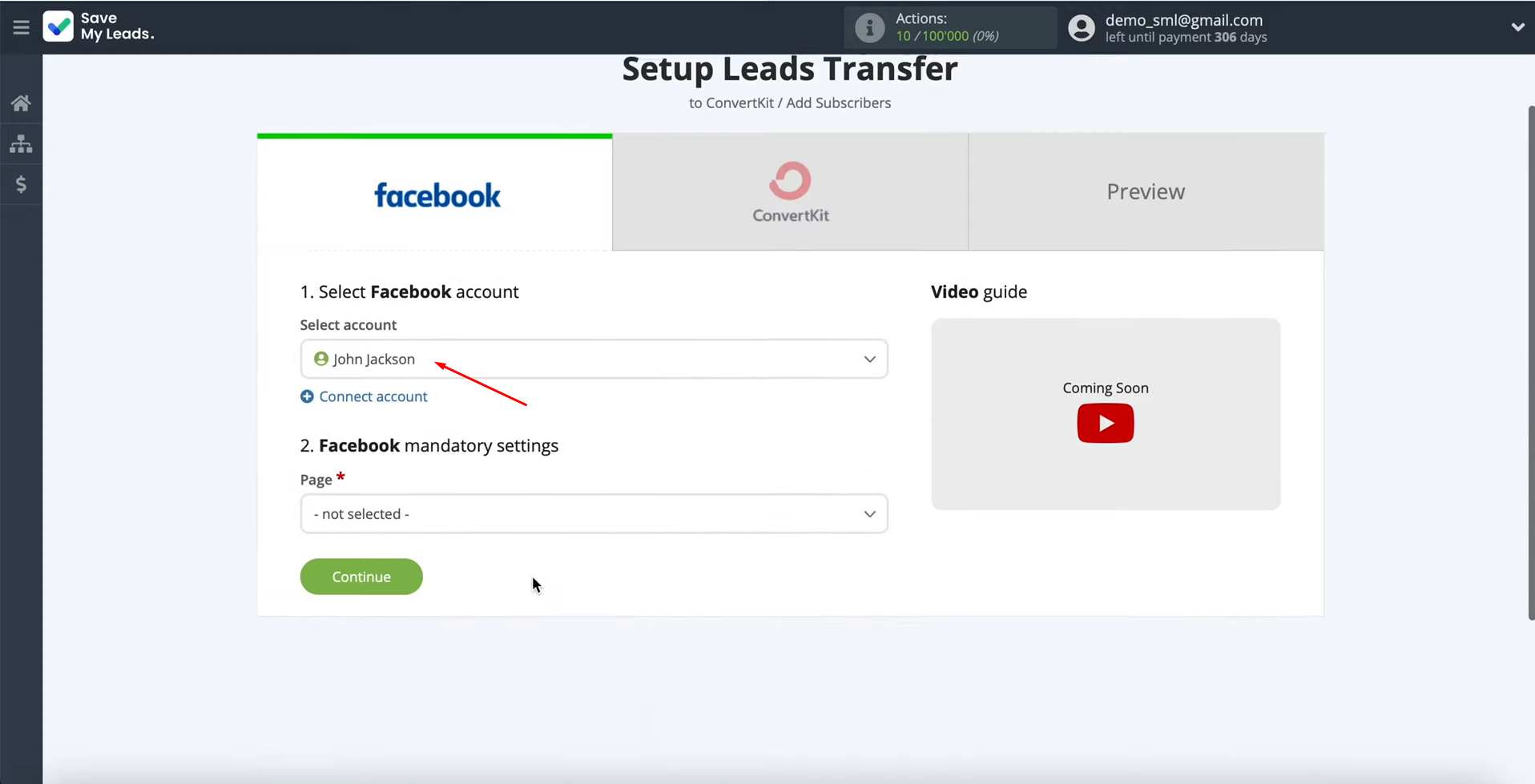 Facebook and ConvertKit integration | Select the connected account Facebook and ConvertKit integration | Select the connected account