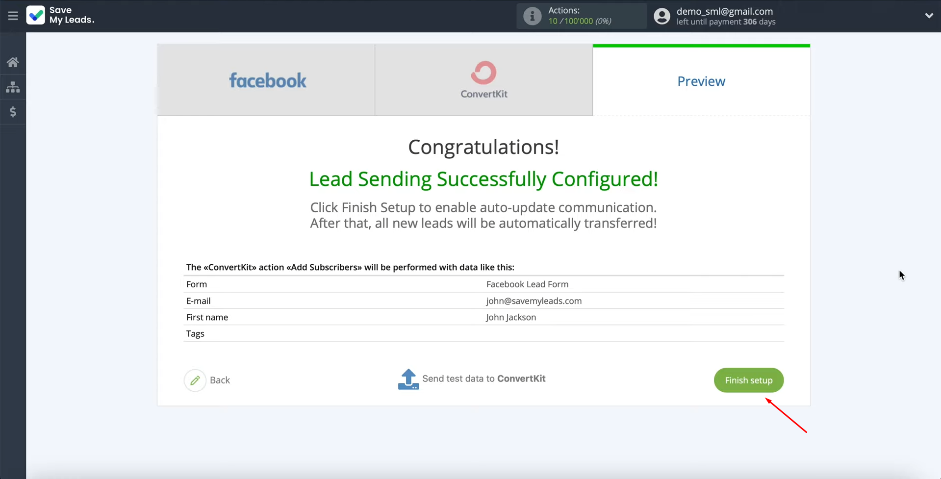 Facebook and ConvertKit integration | Click “Finish setup” Facebook and ConvertKit integration | Click “Finish setup”