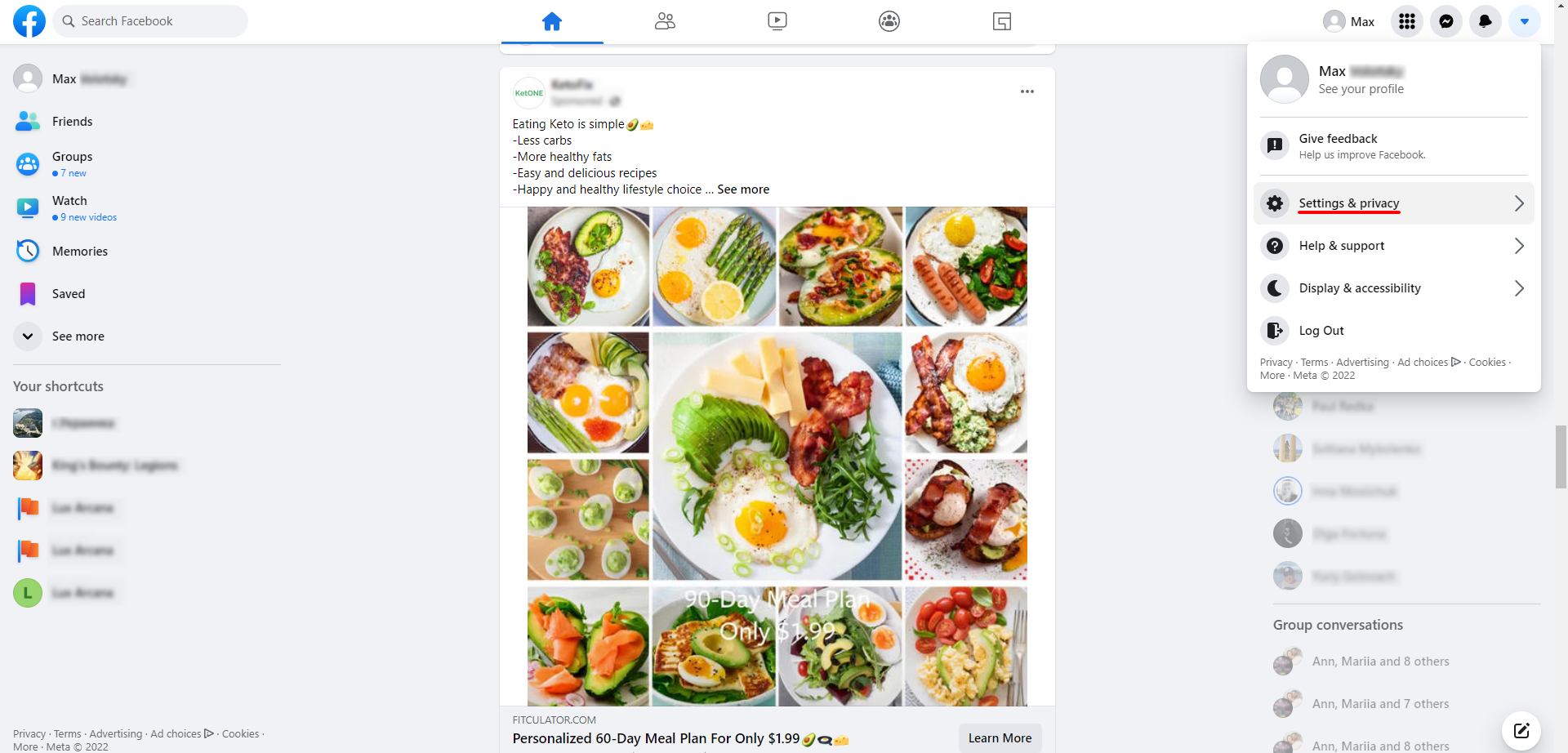 Open Facebook privacy settings Open Facebook privacy settings